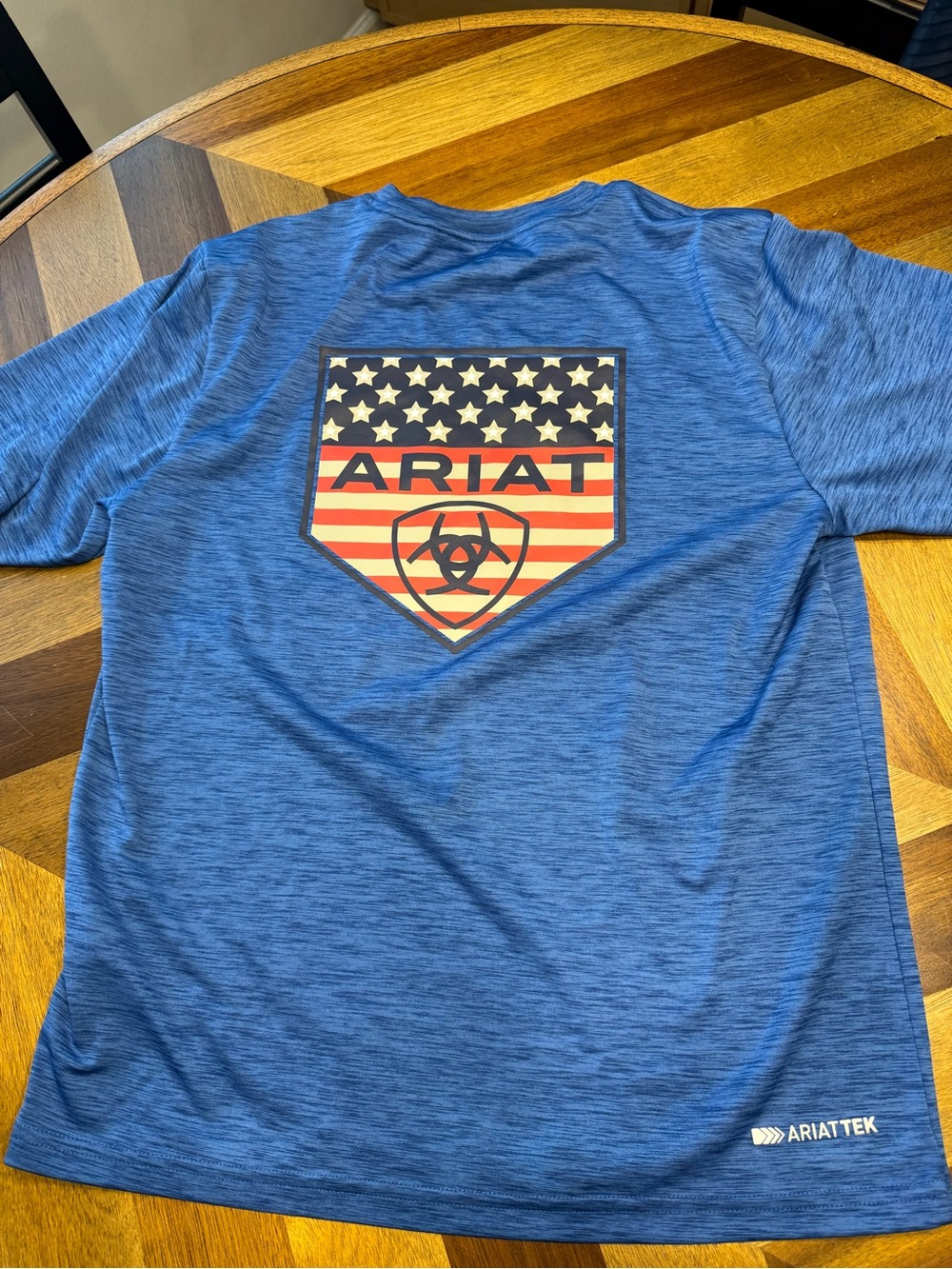 Ariat Tek Blue Short Sleeve Performance Tee with Stars & Stripes Shield